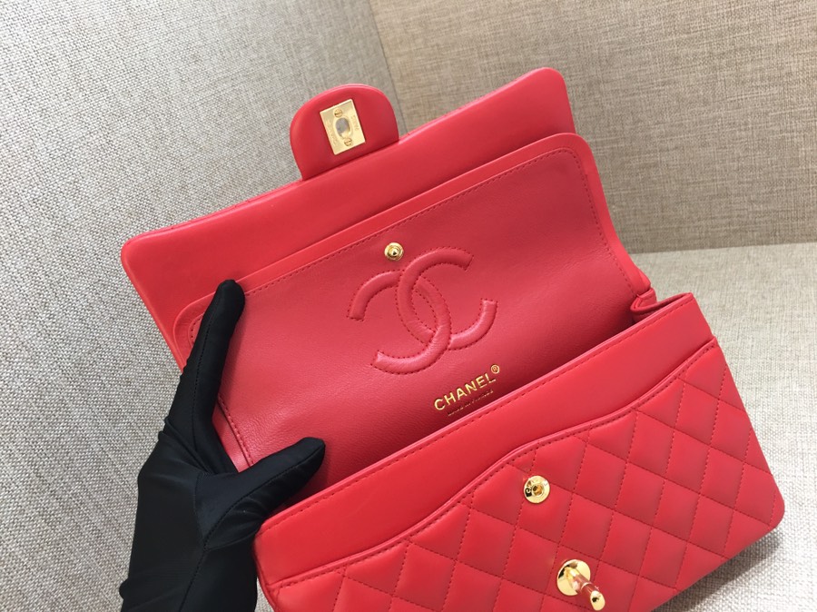 Medium Classic Flap Lambskin Bag AO1112 Red/Gold